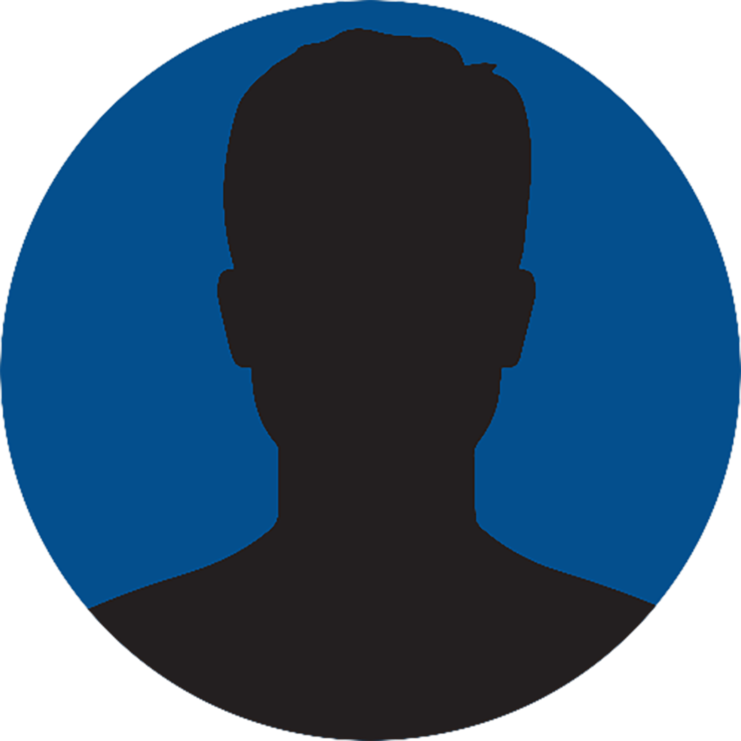 Silhouette of a person on a blue circular background, placeholder profile image.